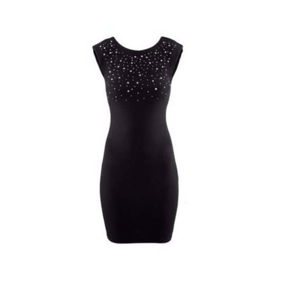 H&M BLACK BODYCON RHINESTONE DRESS LBD NYE SPARKLE SZ S - Picture 1 of 9